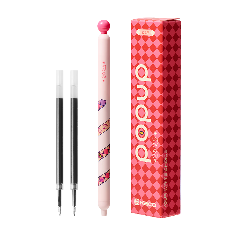 KACO POPUP Lingyue Pink Grid Melody Gel Pen, Creative High-Value Ins Style Stress Relief Retractable, 0.5mm Black Student Writing Pen for Exam Practice, Creative Office Signature Pe