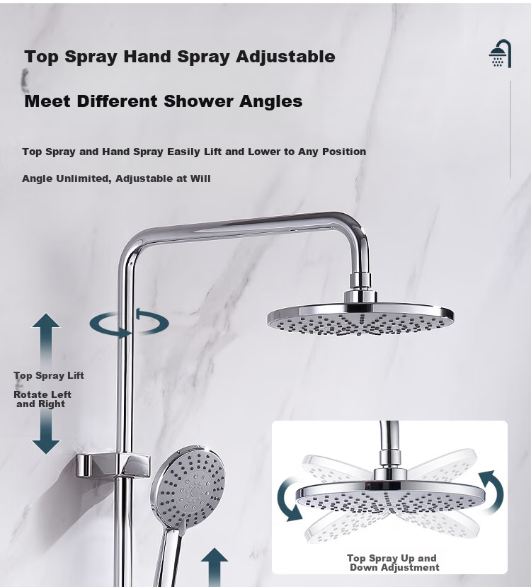 Larsd Surface-Mounted Shower Head Set, Silver Exposed Pipe Shower Head Complete Set with Copper Body Shower Faucet Mixing Valve LD5816 9