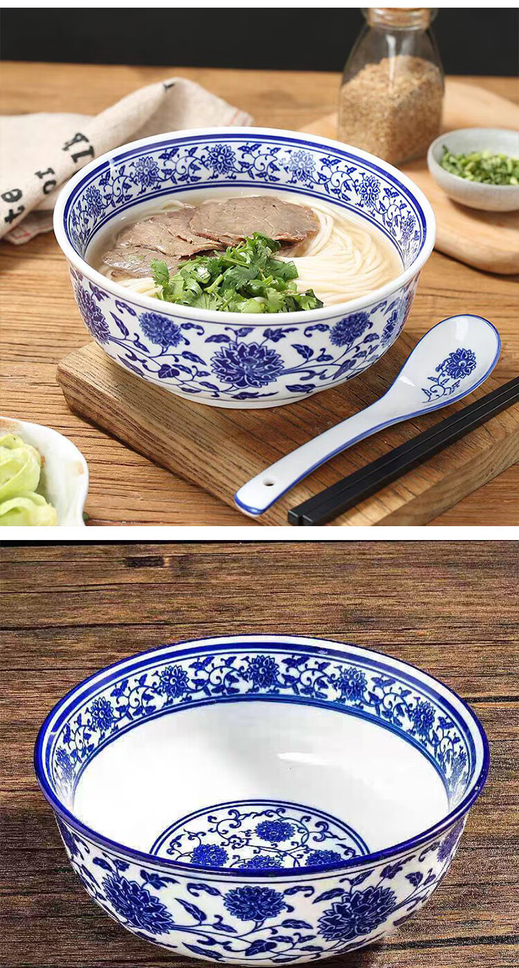 Chuanqi Blue And White Porcelain Noodle Bowl, 7-Inch Underglaze Ceramic Soup Bowl, Wide-Mouth Large Bowl for Ramen And Noodles, Tableware 7