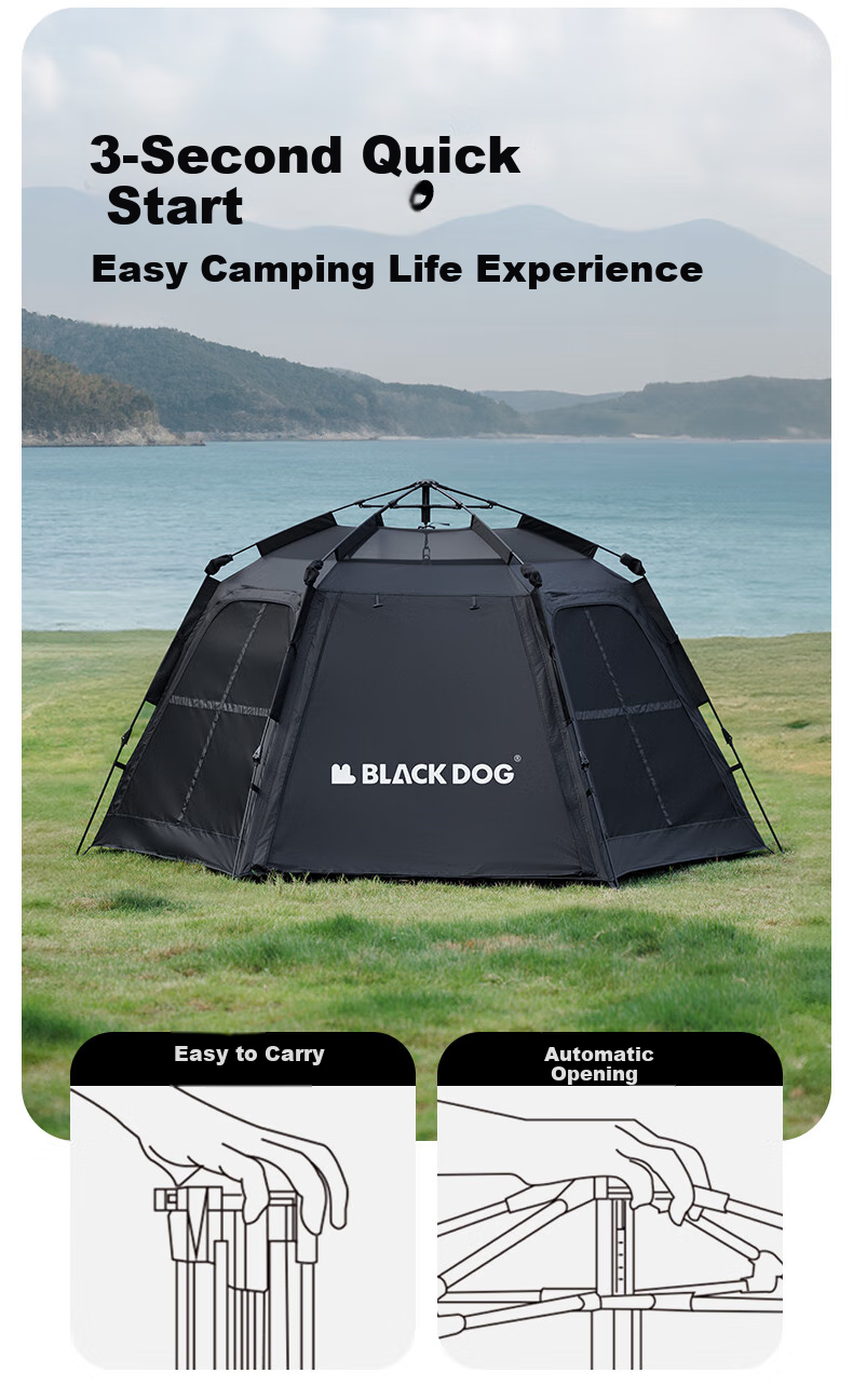 Black Dog Quick-Open Automatic 2-in-1 Tent and Canopy Overnight Cabin Tent Khaki 3