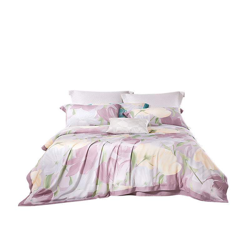 LUOLAI Home Textiles 100% Lyocell Three-Piece Bedding Set with Fitted Sheet Style, Summer Cool-Feeling Duvet Cover And Quilt, Pink 150*215