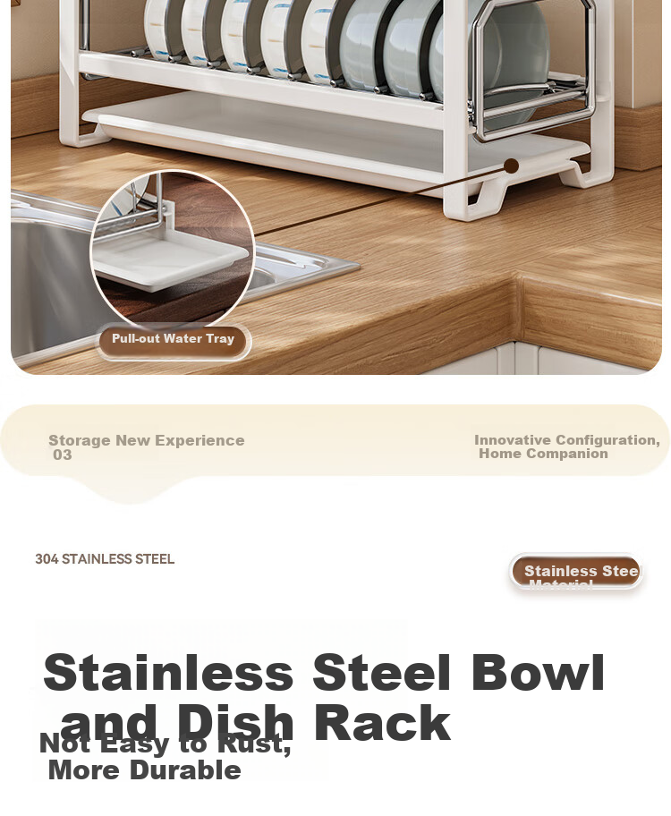 Shengxitao Stainless Steel Bowl And Plate Rack, Pull-Out Kitchen Dish Storage Shelf, Cabinet Draining Rack, Dish Organizer 6