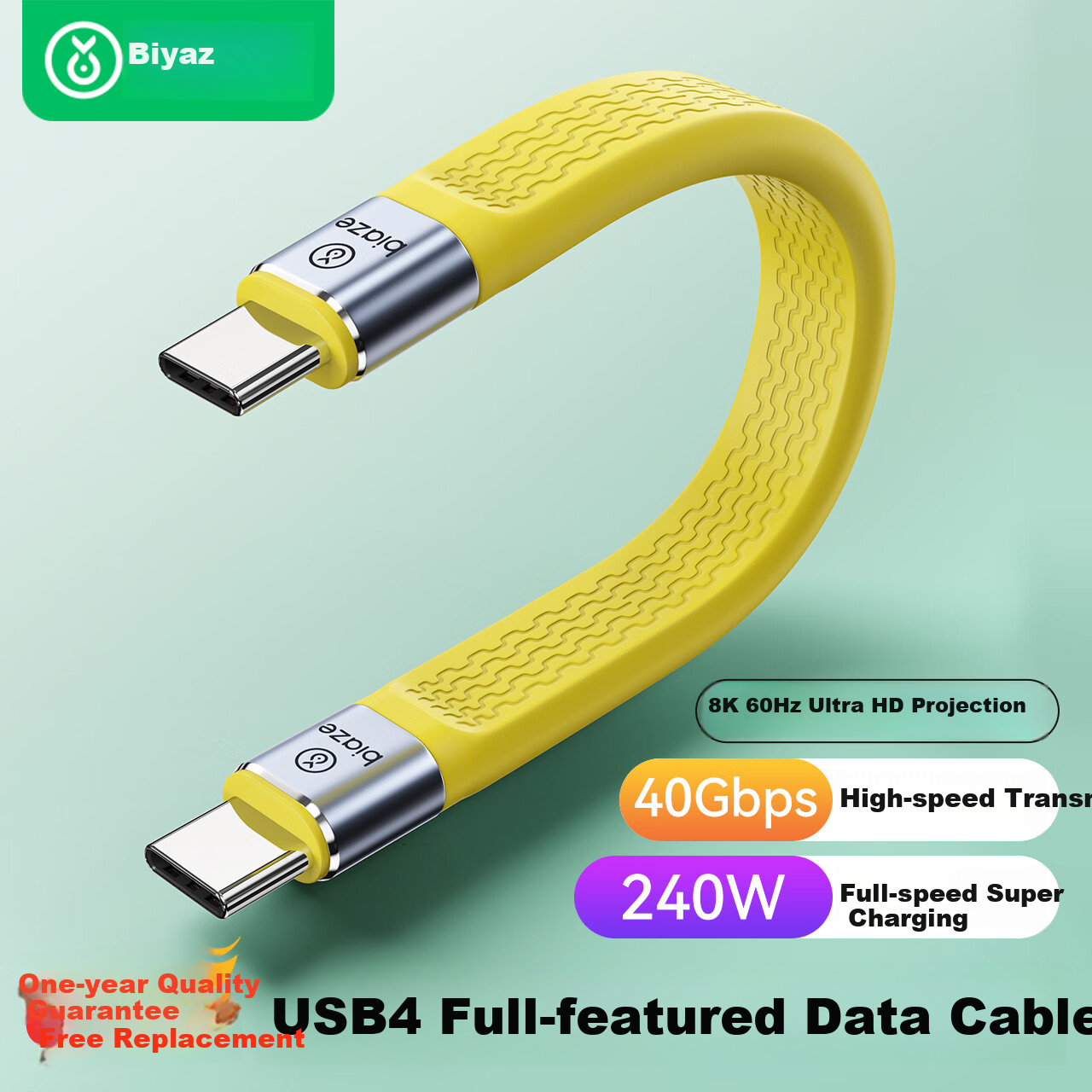 BIAZE USB4 Data Cable, Dual Type-C Thunderbolt 4 Full-Function PD240W Fast Charging Cable, Suitable for Apple IPhone 15/16/17/18, Huawei Phones, IPad Tablets, Short Charging Cord
