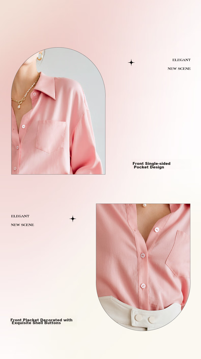 Oulain Long-Sleeve Shirt for Women, Autumn Loose-Fit Casual Versatile Blouse, Pink, Size M 5
