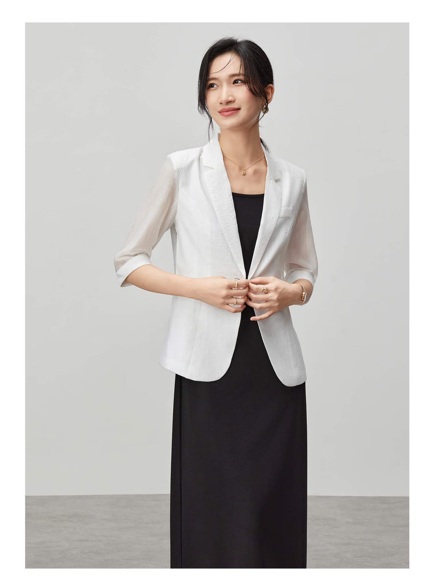 Fan Qin Yili Kuo Suit Jacket for Women, 2024 Elegant Five-Quarter Sleeve Commuter Professional Style, 442X73049, White, M 4