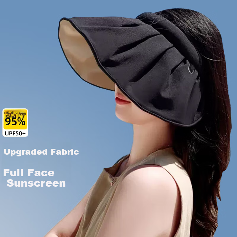 YUZHAOLIN Sun Protection Hat for Women, Summer Visor Sun Hat, UV-Resistant Face-Covering Wide-Brim Shell Hat, Dark Night Black