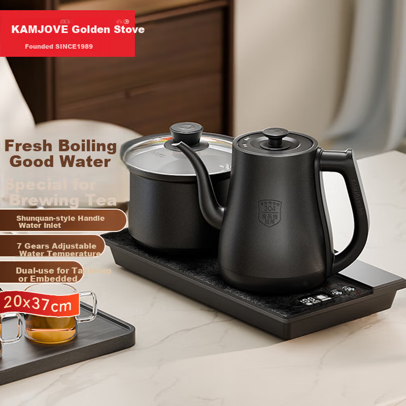 KAMJOVE Automatic Water-Refilling Electric Kettle, Constant Temperature Water Boiler, 1.2L Electric Kettle, Tea Set, Electric Tea Stove, Fully Intelligent Tea Table, Automatic All-In R9 Water Boiler