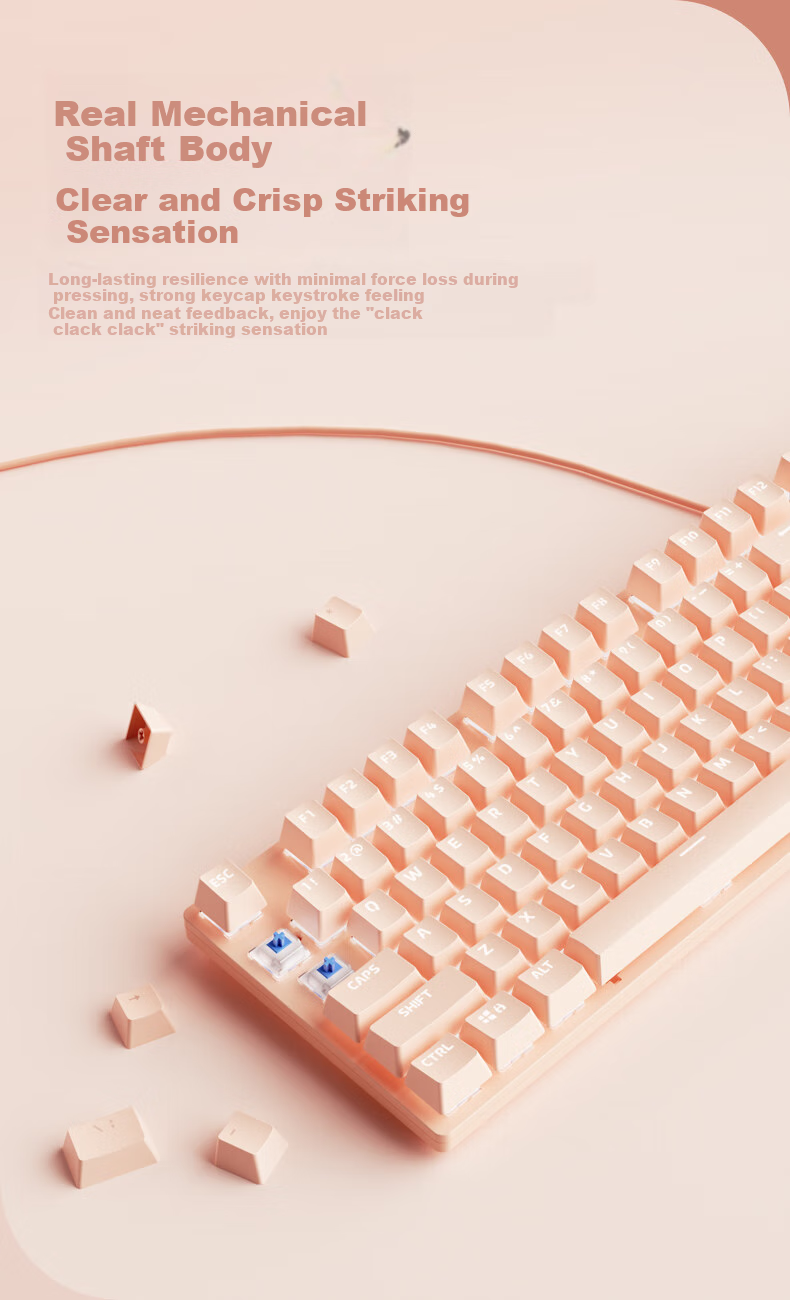 HP GK400F Mechanical Keyboard Gaming High-Quality Office And Gaming Wired Keyboard for Desktop And Laptop Computers, Milk Tea Color Brown Switches, 104 Keys 3