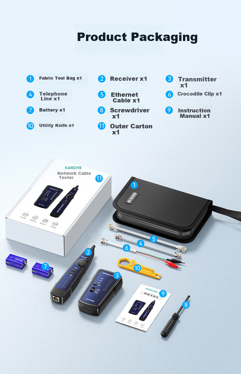 SAMZHE Network Cable Tester, Multifunctional Network/phone Line Tester, Intelligent Detection Instrument for Network RJ45 Connectors And Telephone Lines for Engineering/home Use, Red, XCS-03 13