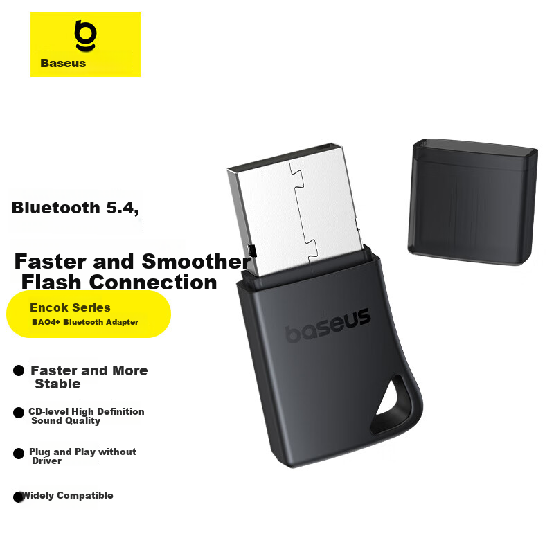 Baseus USB Bluetooth Adapter 5.4 Transmitter And Receiver for Universal Desktop Laptops, Connecting to Wireless Bluetooth Headphones, Speakers, Mouse, And Keyboard