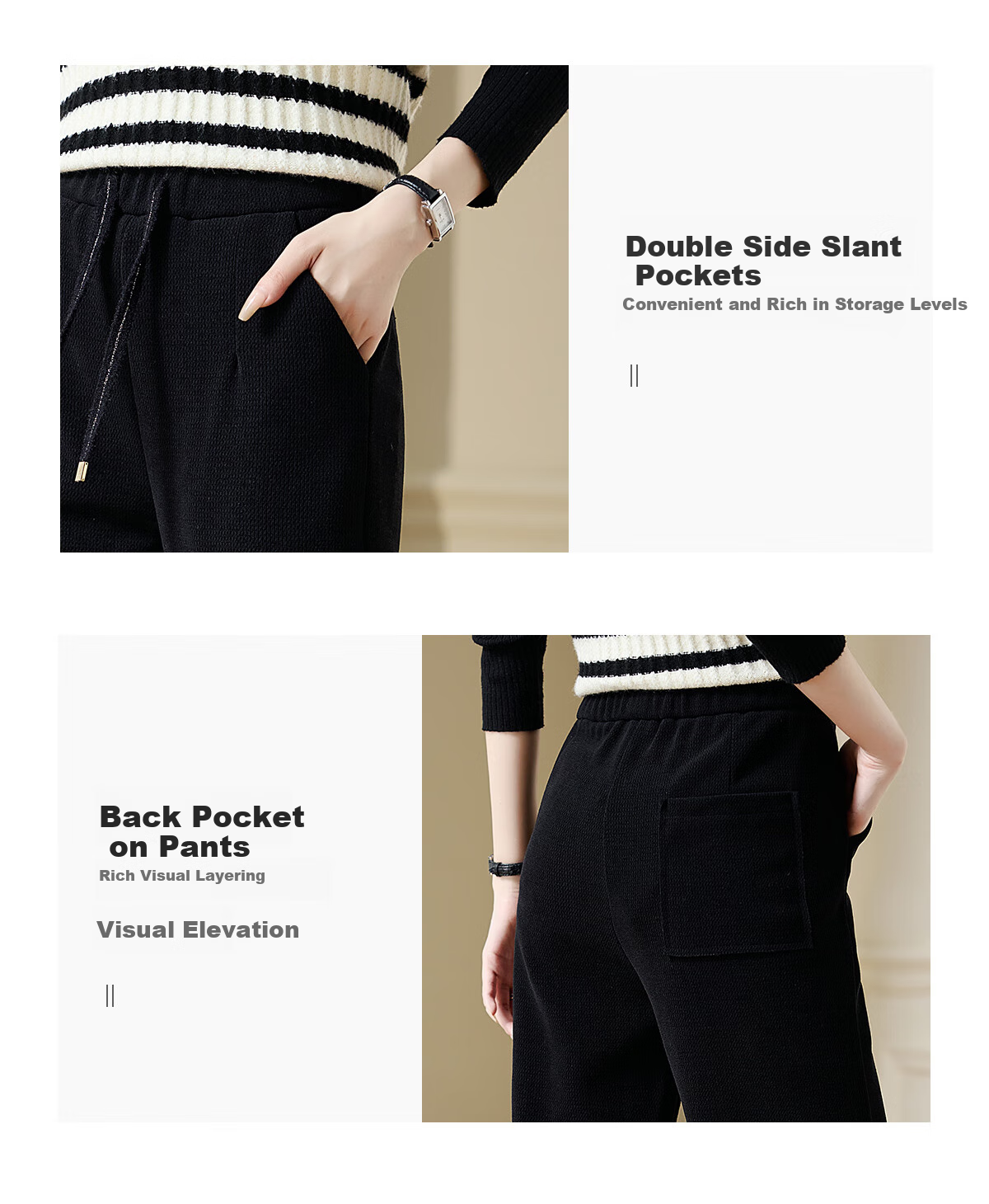 Chushen Spring And Autumn Casual Pants for Women with Elastic Waistband, Athletic Trousers, Textured Loose Straight-Leg Pants, Sweatpants S143K2024 6