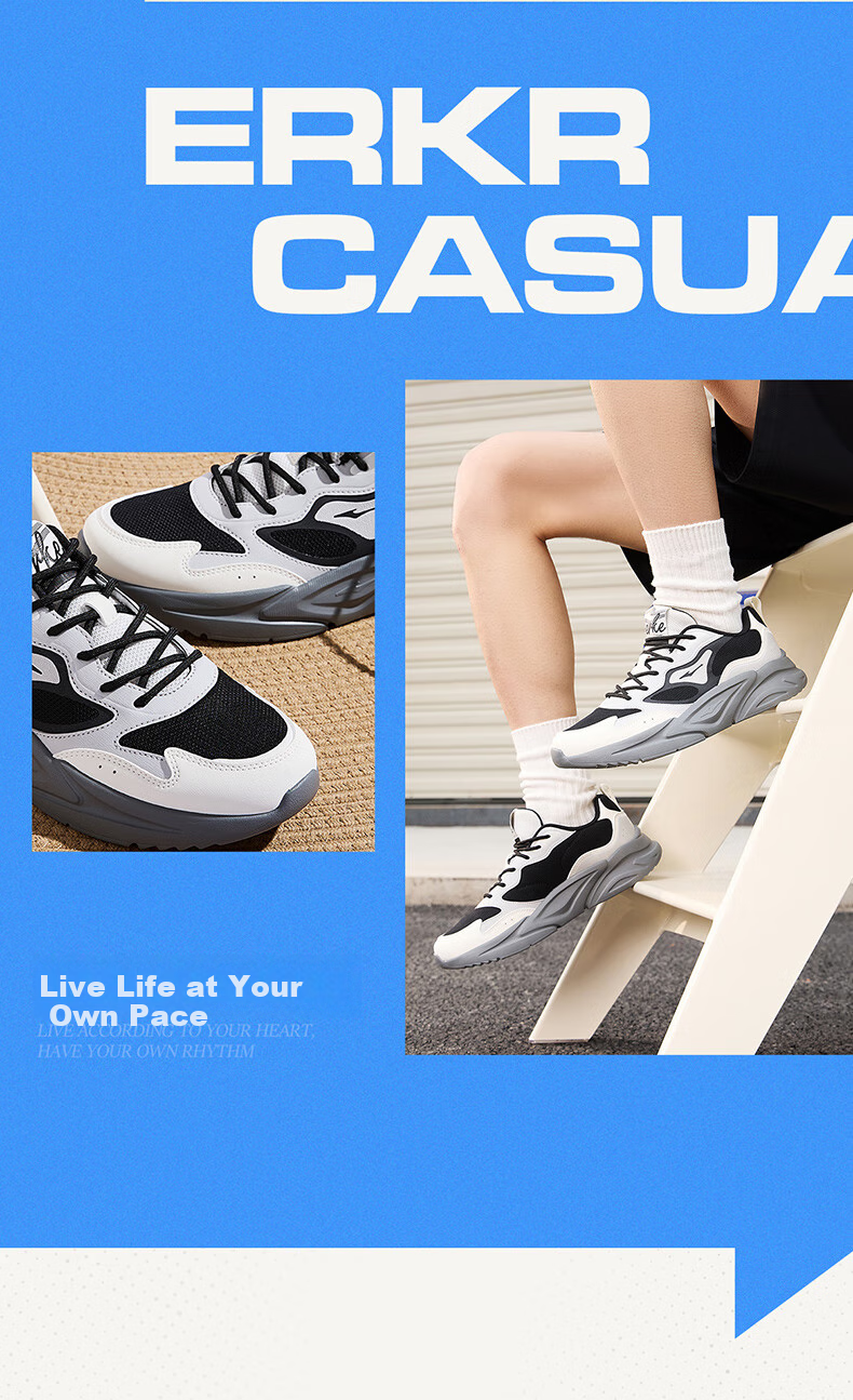 ERKE Men's Shoes, Spring New Lightweight Casual Shoes, Soft Sole Non-Slip Dad Shoes, Shock-Absorbing Wear-Resistant Sneakers | Kuanglan 3 5