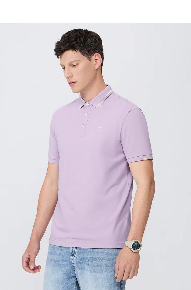 DANCING WOLVES [Mulberry Silk Antibacterial] Short-Sleeve T-Shirt for Men, Summer Contrasting Colors Versatile Cool Breathable Business Polo Shirt for Me 9