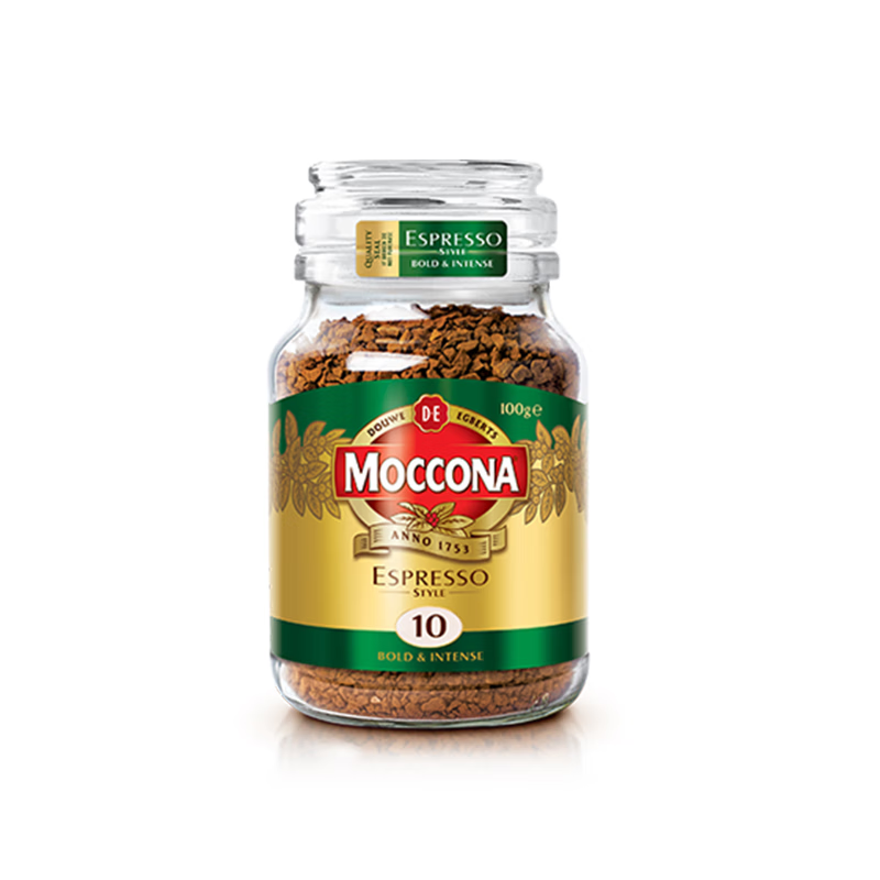 摩可纳（Moccona）意式浓缩10号冻干速溶黑咖100g瓶装深烘进口拿铁美式0脂400次咖啡