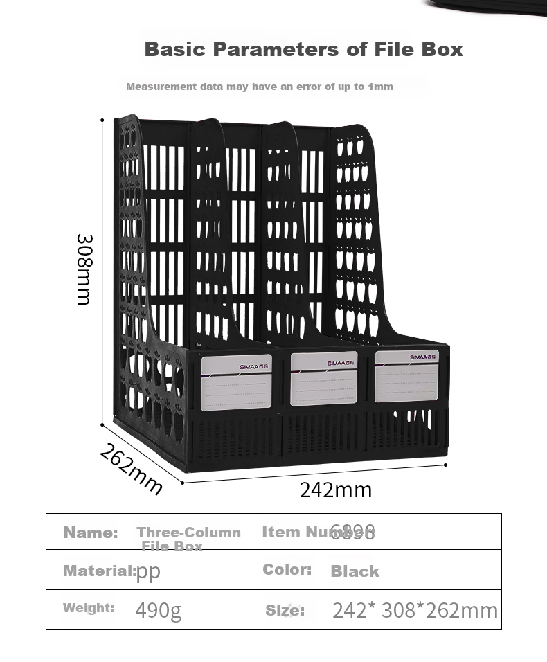 SIMAA Triple-Linked Hollow Desktop File Organizer with Labels, Office File Rack/file Holder/file Basket/document Storage Box, Classic Black, 6898 2