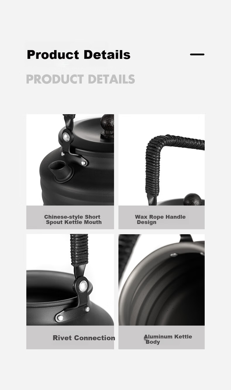Black Dog Camping Kettle, All-Aluminum Tea Pot for Outdoor Cooking, Portable Stove for Boiling Water, Night Black 10