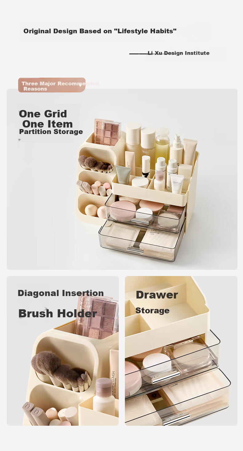 EACHY Cosmetic Storage Box, Large Capacity, Desktop High-End Feel, Multi-Functional Drawer-Style Lipstick Case for Skincare Products - Elegant White 5