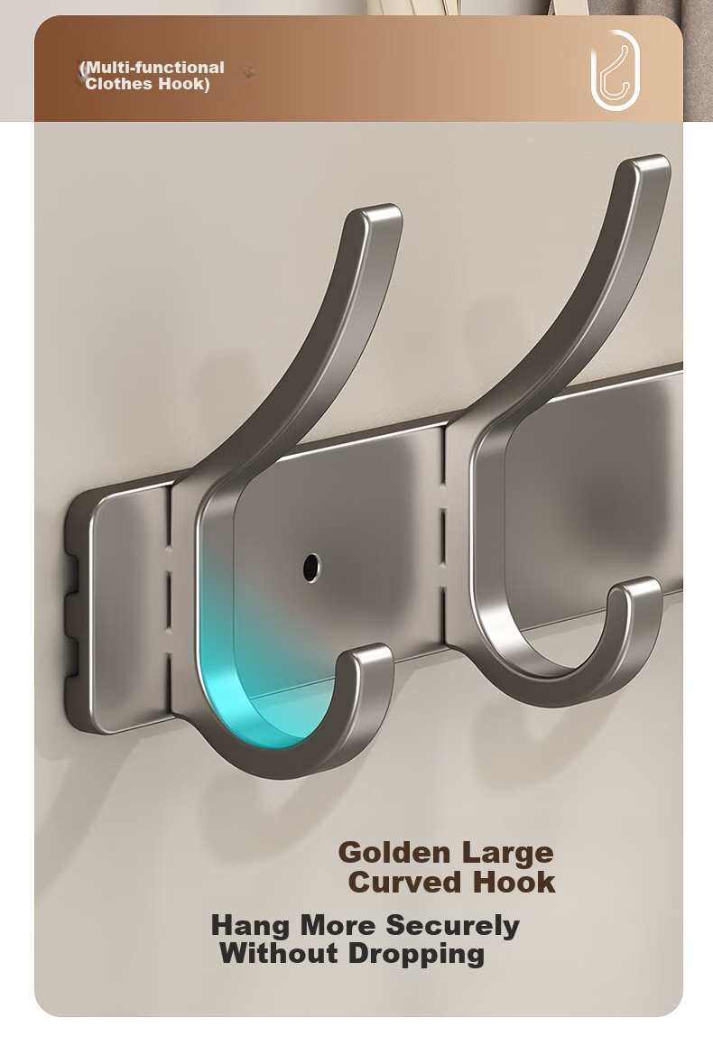 Shuranjia Coat Hooks, No Drilling Required Clothes Hanger, Door-Back Hooks, Traceless Garment Rack, Space Aluminum 6 Hooks, Gunmetal Gray 4