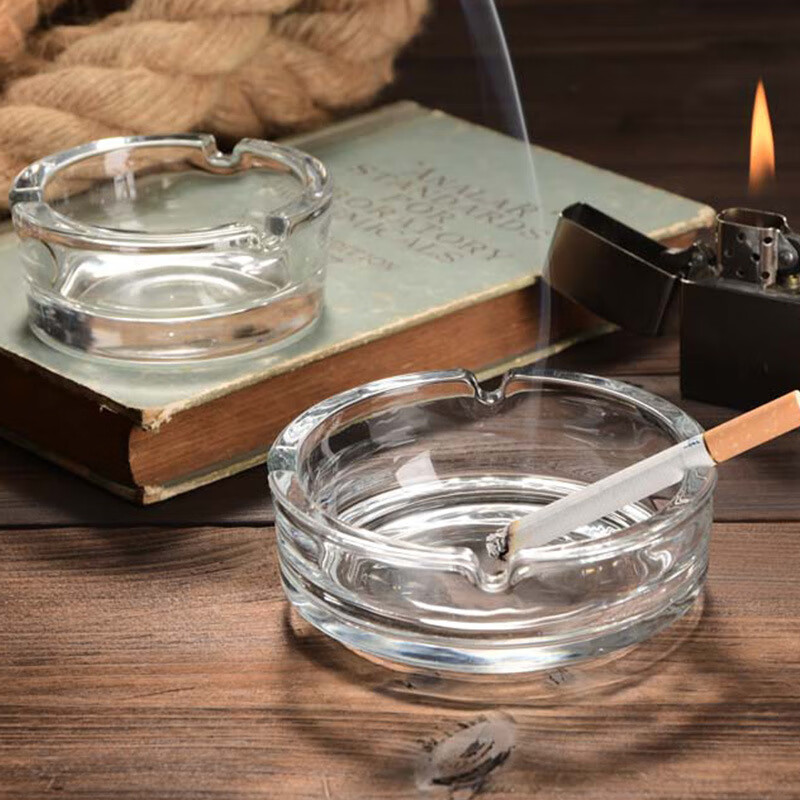 Gongxun Glass Ashtray Anti-Fly Ash Simple Home Hotel Office Coffee Table Decoration Round 10cm