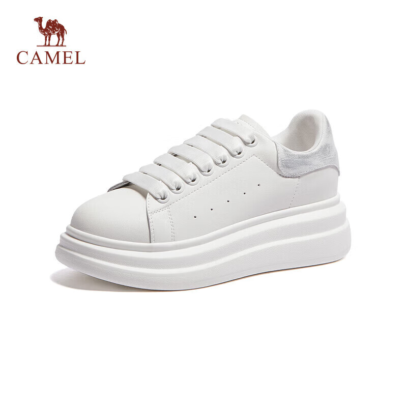 CAMEL Women's Canvas Shoes, Versatile And Classic White Sneakers with Height-Increasing Thick Soles, Casual Shoes L25S548064 White/Silver 40