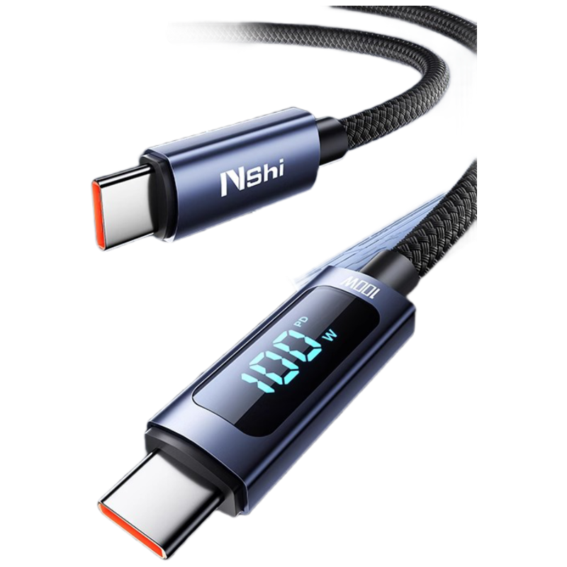 Nengshi Dual-Head Type-C Data Cable PD100W Apple 15 Charging Cable Compatible with Huawei/Xiaomi/Honor Fast Charging Smart Digital Display Car Charger Cable 1.5 Meters