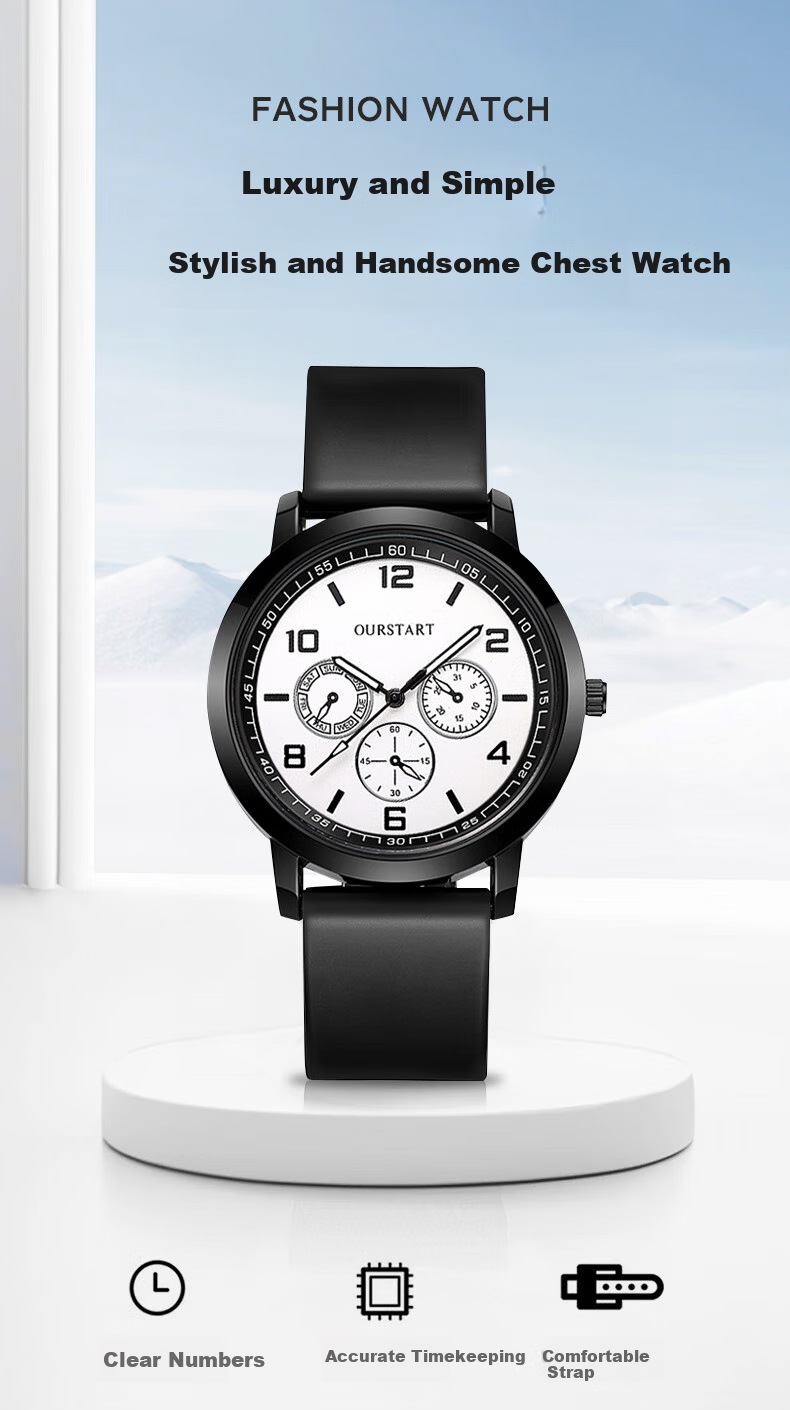 Yajia Student Watch for Men, Casual Youth Digital Three-Eye Quartz Silicone Watch for Students, Exams And Civil Servants, Men's Wristwatch 1