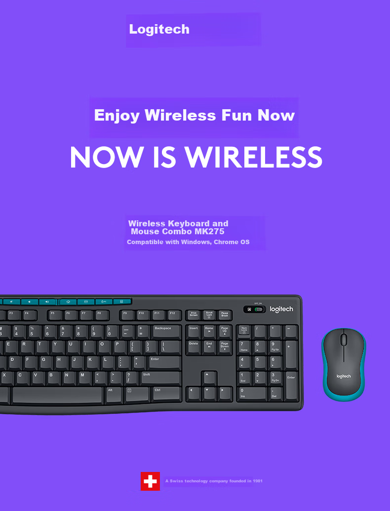 Logitech MK275 Wireless Keyboard And Mouse Combo, Office Keyboard And Mouse Set, Full-Size Business Keyboard And Mouse Set with 2.4G Wireless Receiver, Black And Blue 2