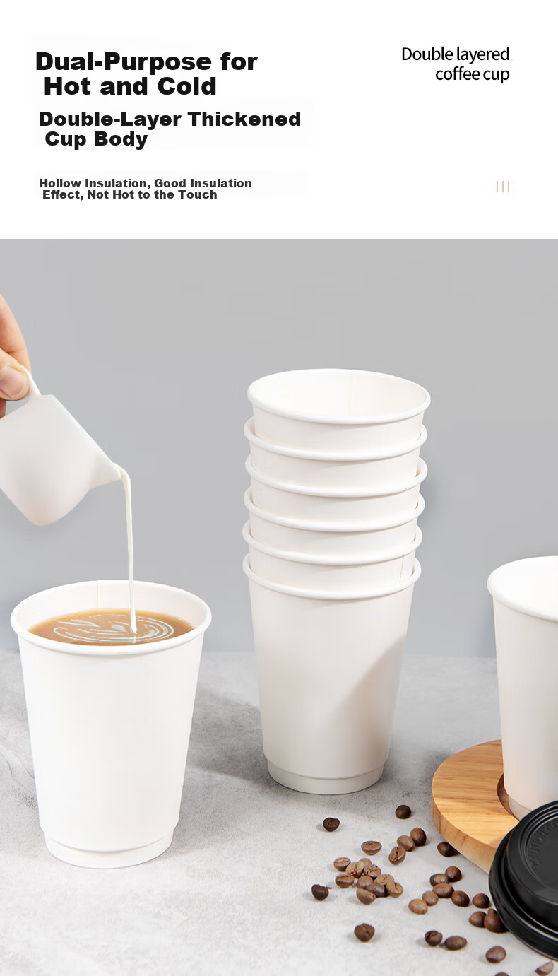 Fangcaodi Disposable Paper Cups, 400ml*50 Pieces, Double-Layer Hollow Insulated Coffee Cups, Thickened Water Cups, Soy Milk And Milk Tea Cups with Lids 3