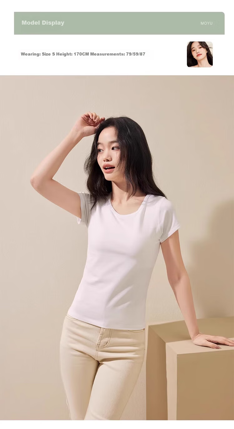 LangSha Women's T-Shirt, Spring And Summer Thin Style, Slimming Round Neck, Solid Color Cotton Base Layer, Versatile Breathable Women's Casual Short Sleeve 11