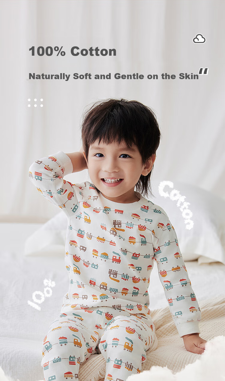 Labi Baby Children's Underwear Set, Double-Sided Fabric, Boys And Girls Autumn Clothes And Pants, Pure Cotton, 2 Sets, Round Neck, Special Color, Size 100 3