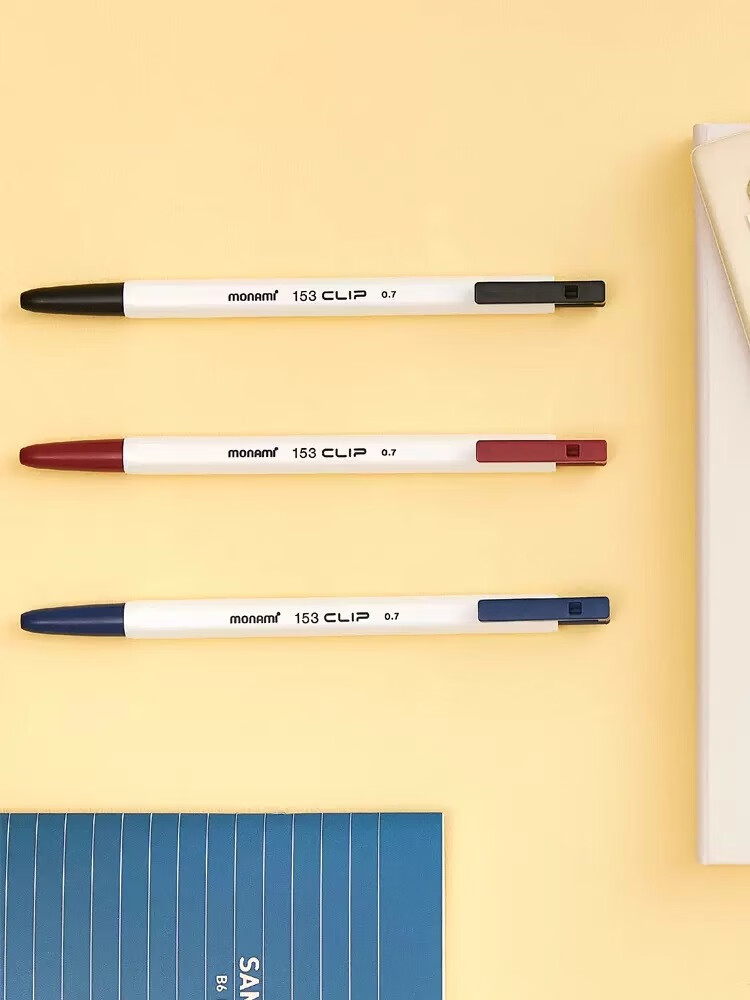 Monami Imported BIC Hexagonal 1.0mm Retractable Ballpoint Pen Set of 3 (Black, Blue, Red) Smooth Writing Vintage Style 01069 3