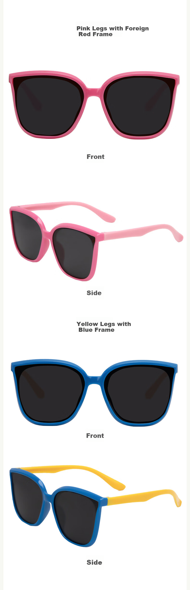 DRATRA Children's Polarized Sunglasses, Square Frame Soft Temple Arms for Boys And Girls, Sun Protection Lightweight Cute Color-Block Summer Glasses 5