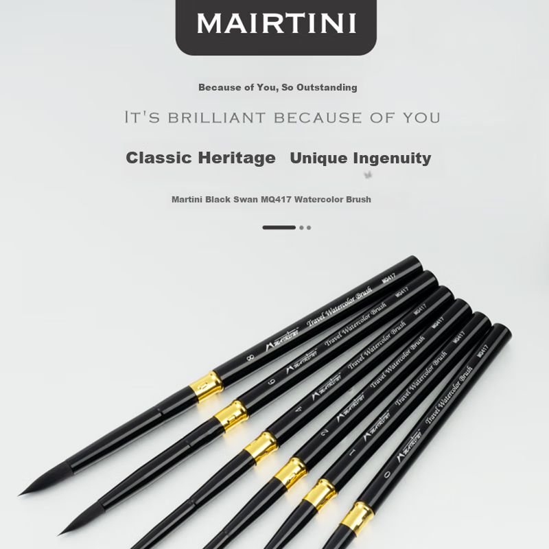 MAIRTINI Black Swan Travel Watercolor Brush, Nylon Bristle, Portable Metal Handle, Paint Brush, Professional Art Student Painting No. 1 Single Piece, Academy Grade MQ417-01 1