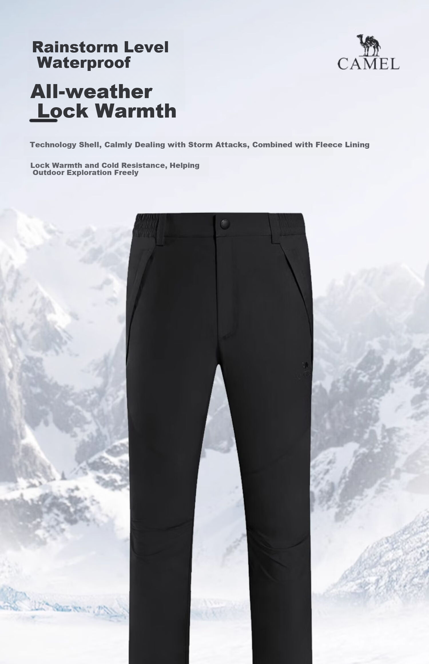 CAMEL Outdoor Waterproof Windproof Warm Hiking Pants for Men, Model A1W246119, Black, Size XL 1