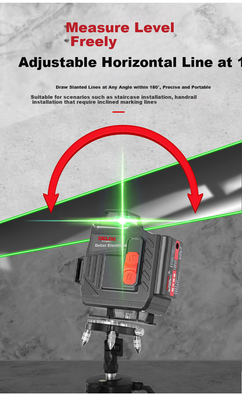DELIXI ELECTRIC Green Light 16-Line Level, Laser High-Precision Strong Light Fine Line Automatic Line-Drawing Level Ruler, Household Marking Wall-Mounted Instrument 10