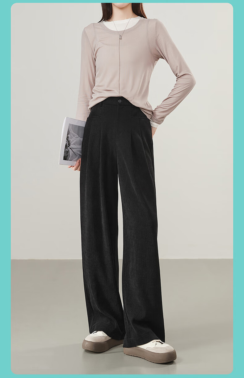ESE-Y Wide-Leg Pants for Women, Spring 2025, High-Waisted Slimming Straight-Leg Glutinous Rice Pants, Black, Size 27 11