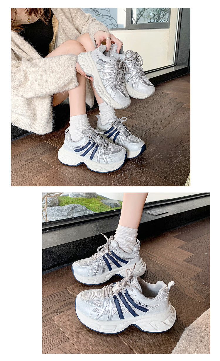 La Chapelle Women's Dad Shoes, Versatile Lightweight Casual Shoes, Mesh Upper Thick-Soled Sneakers for Women, Gray, Size 40 7