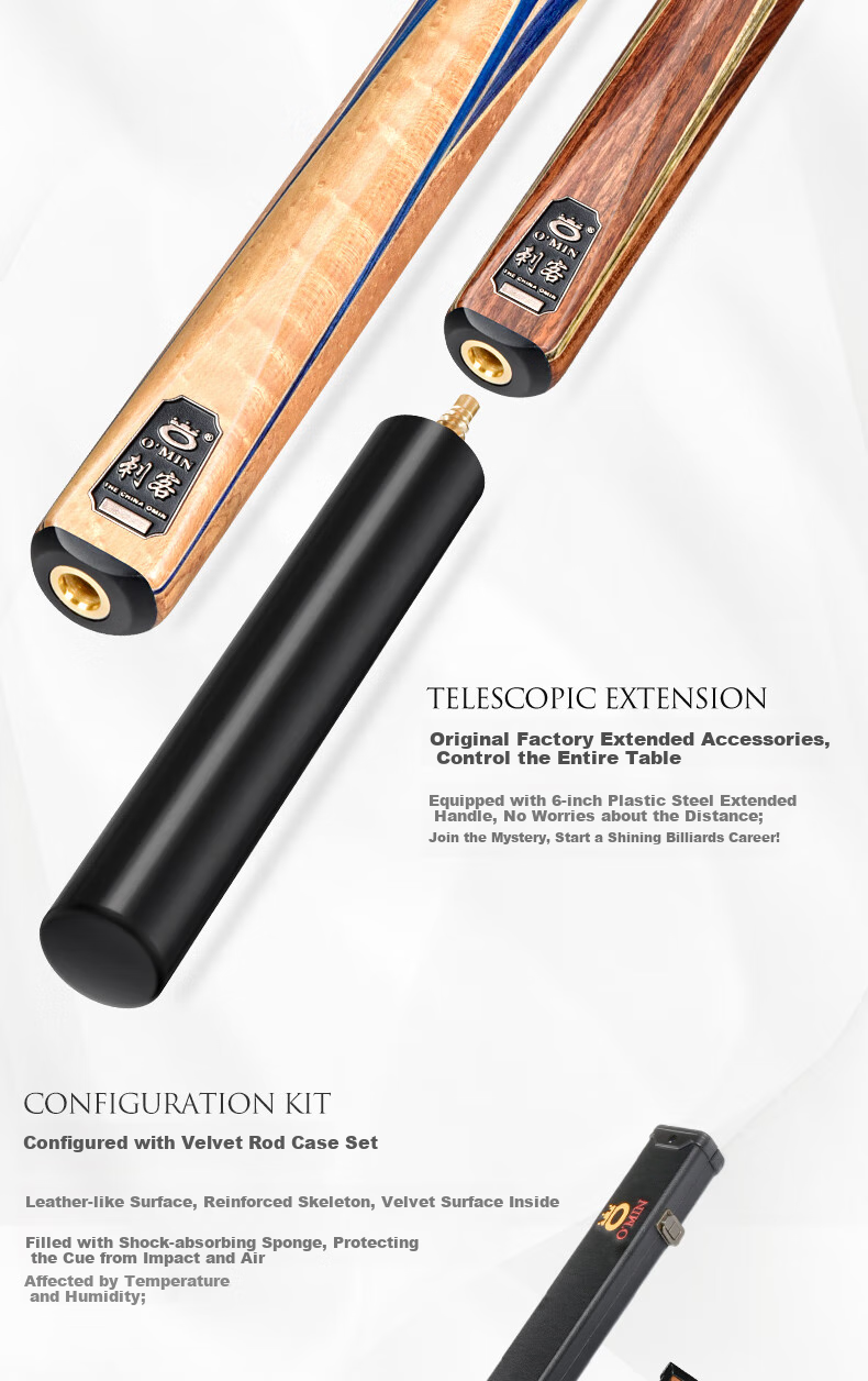 Aomi New Generation Assassinator Pool Cue Mid-Section, Snooker Black 8 English And Chinese Black Eight Billiard Cue, 16 Colors, 11.5mm 15