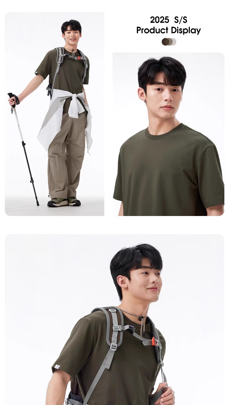 CAMEL Men's Round Neck T-Shirt, Loose-Fitting Solid Color Cotton Breathable Cool-Feeling Sports Short Sleeve Half Sleeve A25BAVV028 5
