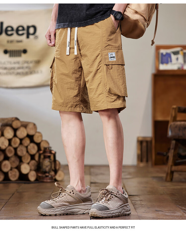 JEEP Ice Silk Quick-Dry Cargo Shorts for Men, Summer 2026 Lightweight Casual Mid-Length Pants, Men's Shorts 12