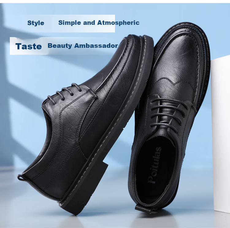 Poitulas Men's Lace-Up Business Casual Shoes, British-Style Carved Brogue Casual Leather Shoes, 3017 Black, Size 38 2