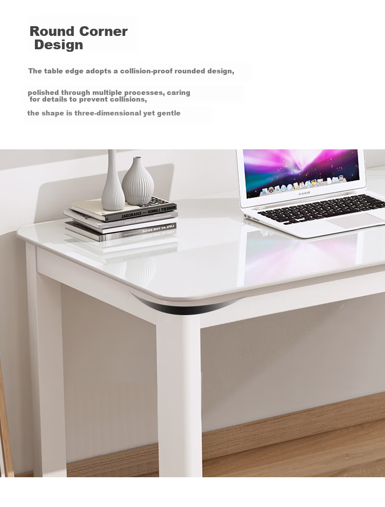 Fanshe Computer Desk, Minimalist Modern Design with Cable Grommet, Glass Desk for Study, Office, Home Use, Dual-Purpose Desk for Dining Room 4