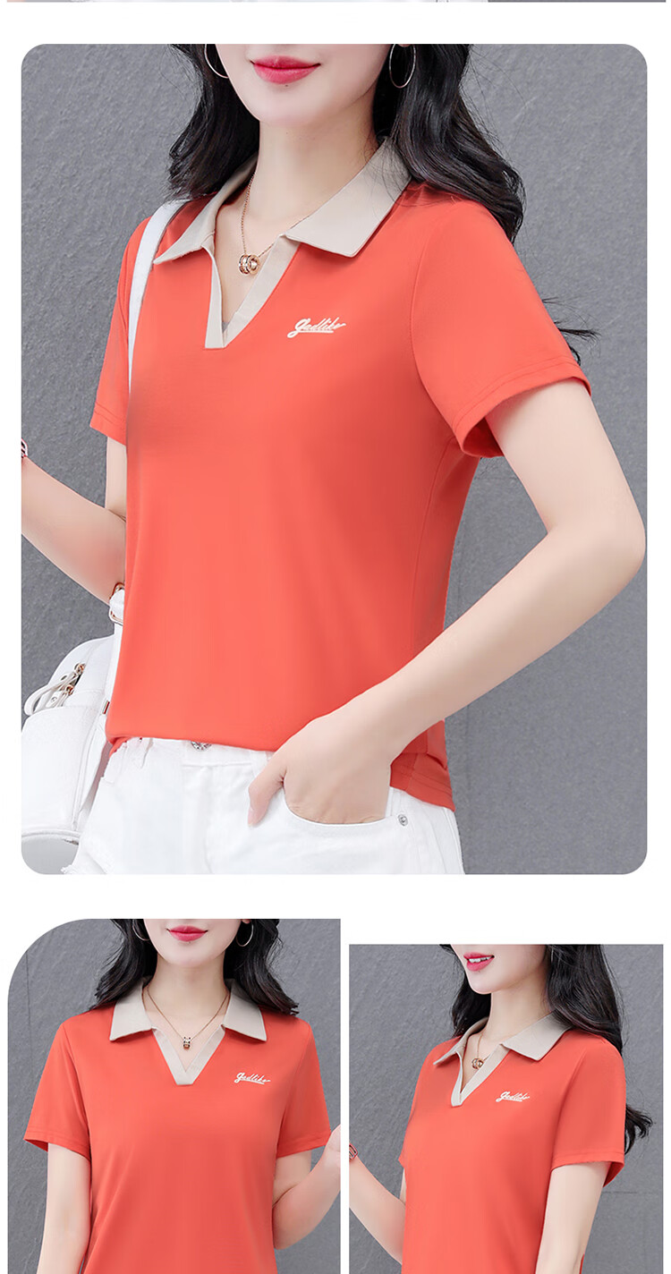 Woodpecker Women's Short Sleeve Polo Shirt Summer Ice Silk Slim Fit Breathable Sports Top Black M 16