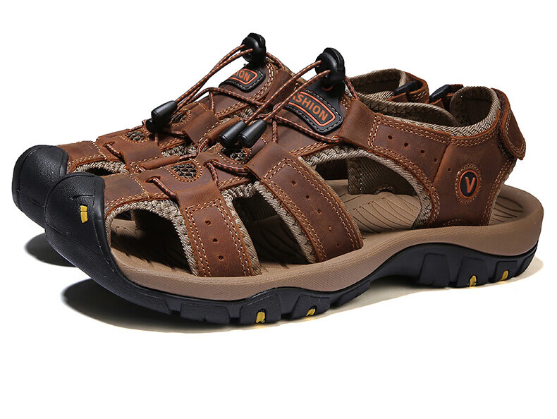 CARTELO Men's Sandals, Roman-Style Closed-Toe Beach Shoes, Leather Wear-Resistant Perforated Shoes for Men, 20884 Dark Brown, Size 42 11