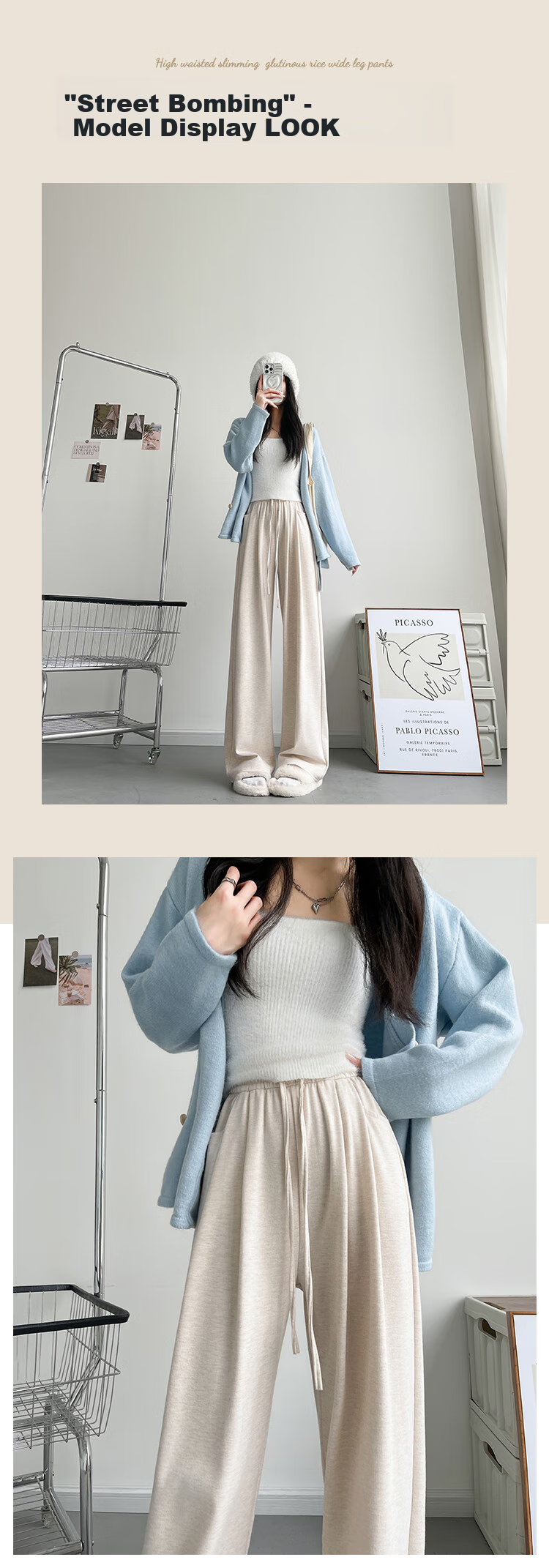 FitonTon Wide-Leg Glutinous Rice Pants for Women, Loose Straight-Leg Draping Trousers for Autumn And Winter, Fleece-Lined Thick Soft Long Pants, Versatile Casual Pants 13
