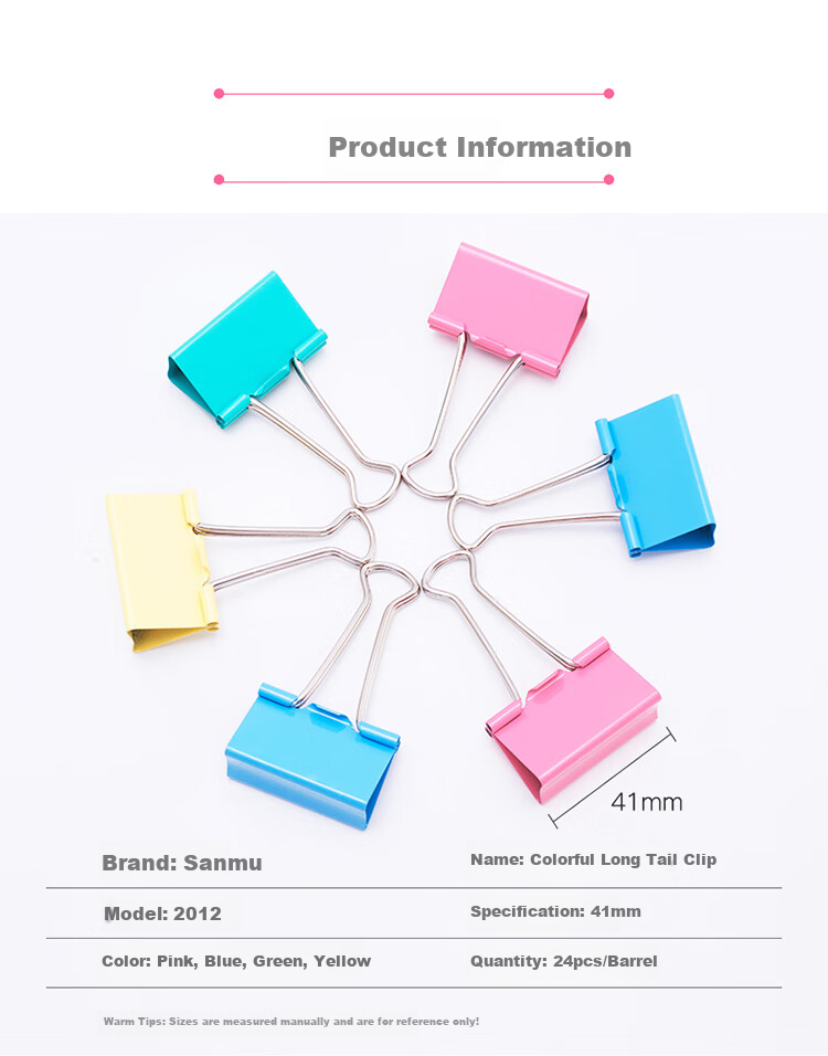 SUNWOOD 25mm Colorful Binder Clips/metal Paper Clips/bill Clips/long Tail Clips, Office Supplies, 48 Pieces/tube, 2014 2
