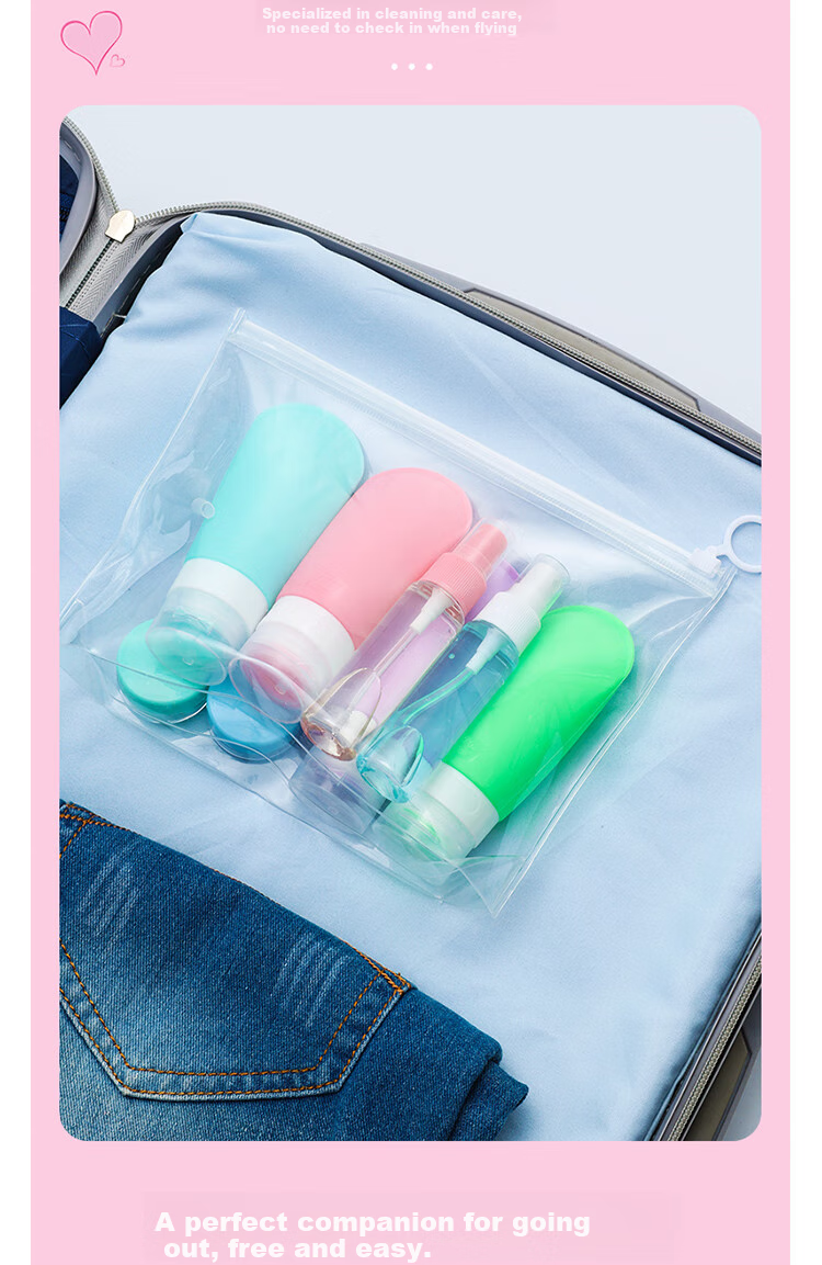 BUBM Travel Dispenser Bottle Set, Portable Squeeze Spray Bottles, Shampoo And Shower Gel Squeeze Bottles, Soft Tube Lotion Bottles, Cosmetic Sample Bottles 8