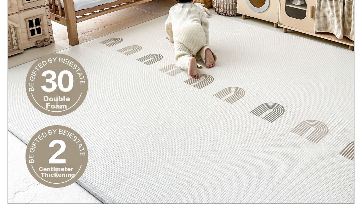 Beiyi Baby Crawling Mat, Thickened Infant Play Mat, XPE Non-Formaldehyde Whole Mat - 150*200*2.5 - Rainbow 21