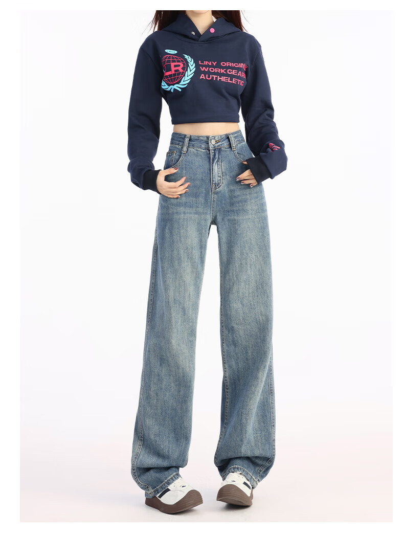 Pierre Cardin Women's Winter Denim Jeans Simple Soft Breathable Casual Slim Fit Straight Wide Leg Retro Blue M 21