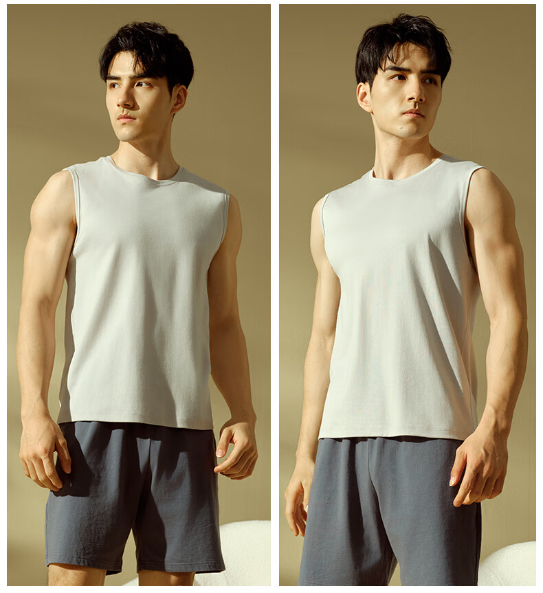 Yiershuang Premium 120-Count Long-Staple Cotton 100% Pure Cotton Men's Vest Sleeveless Wide Shoulder Base Shirt for Spring and Summer Home Wear 8